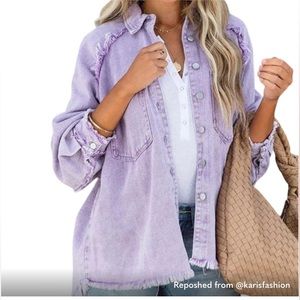 POL Women’s lavander frayed oversized hi-low shacket shirt jacket medium purple